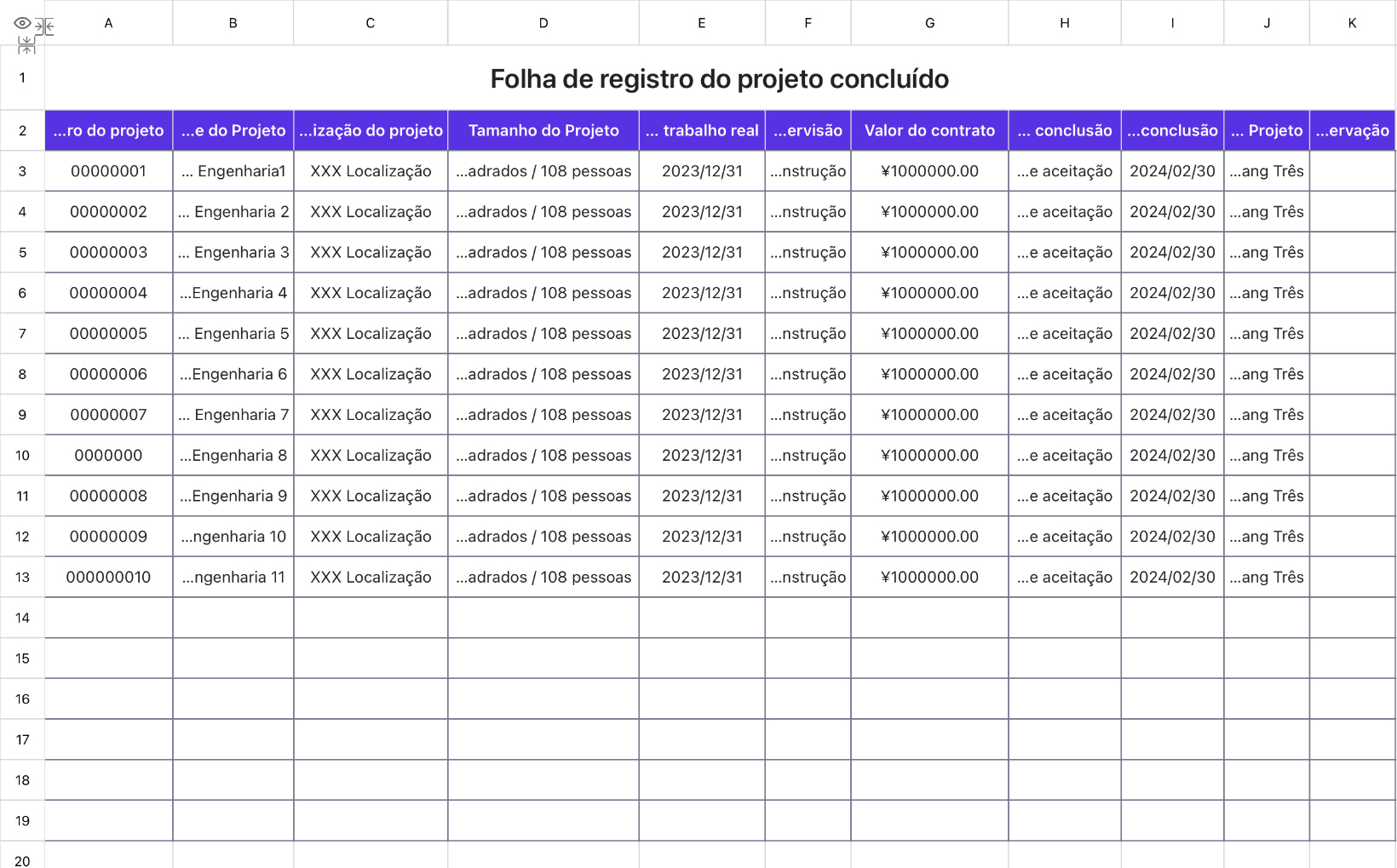 Registro do projeto concluído